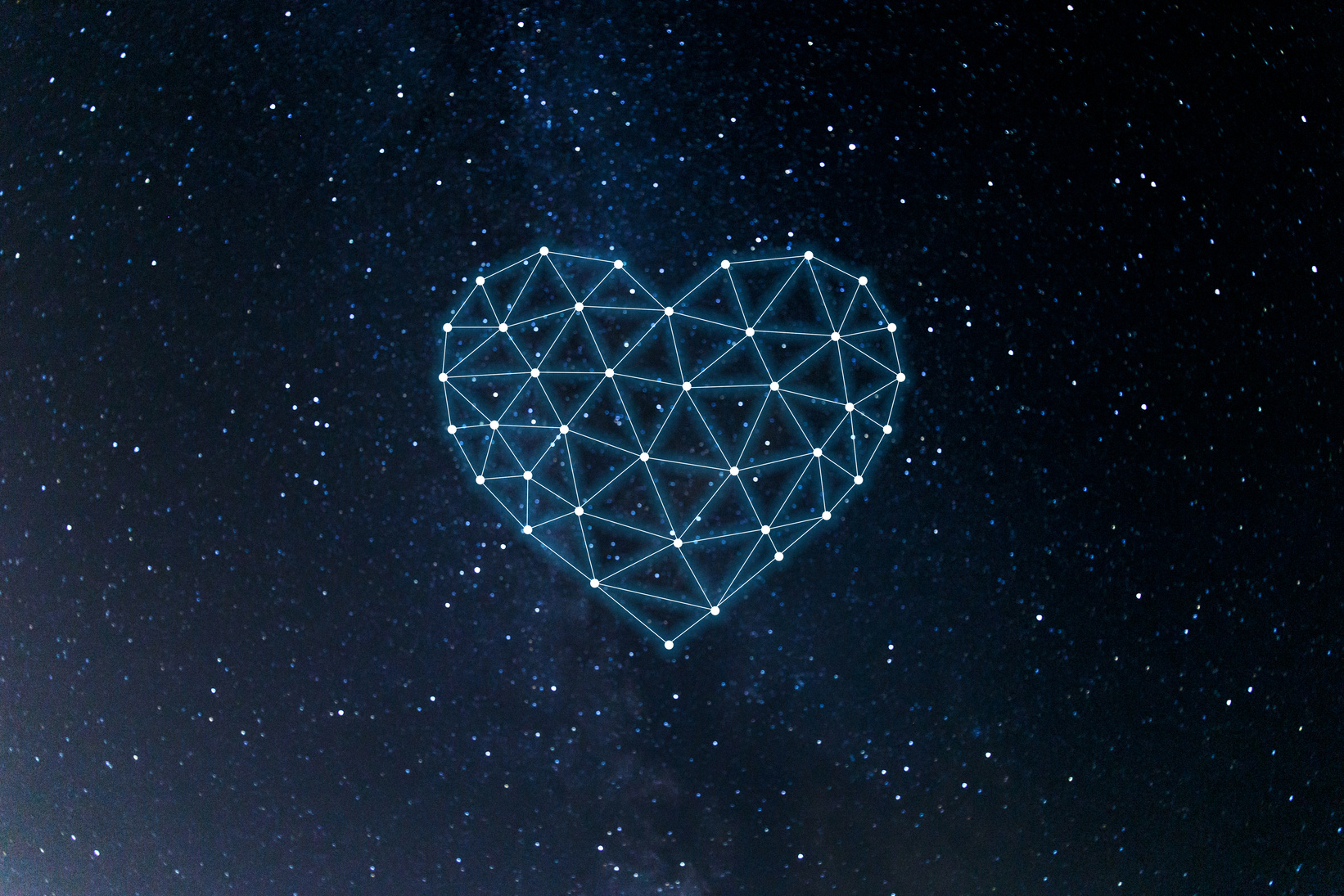 Concept of neural network with heart on the space background. Artificial intelligence, machine and deep learning, neural networks and another modern technologies. New minimal creative concept